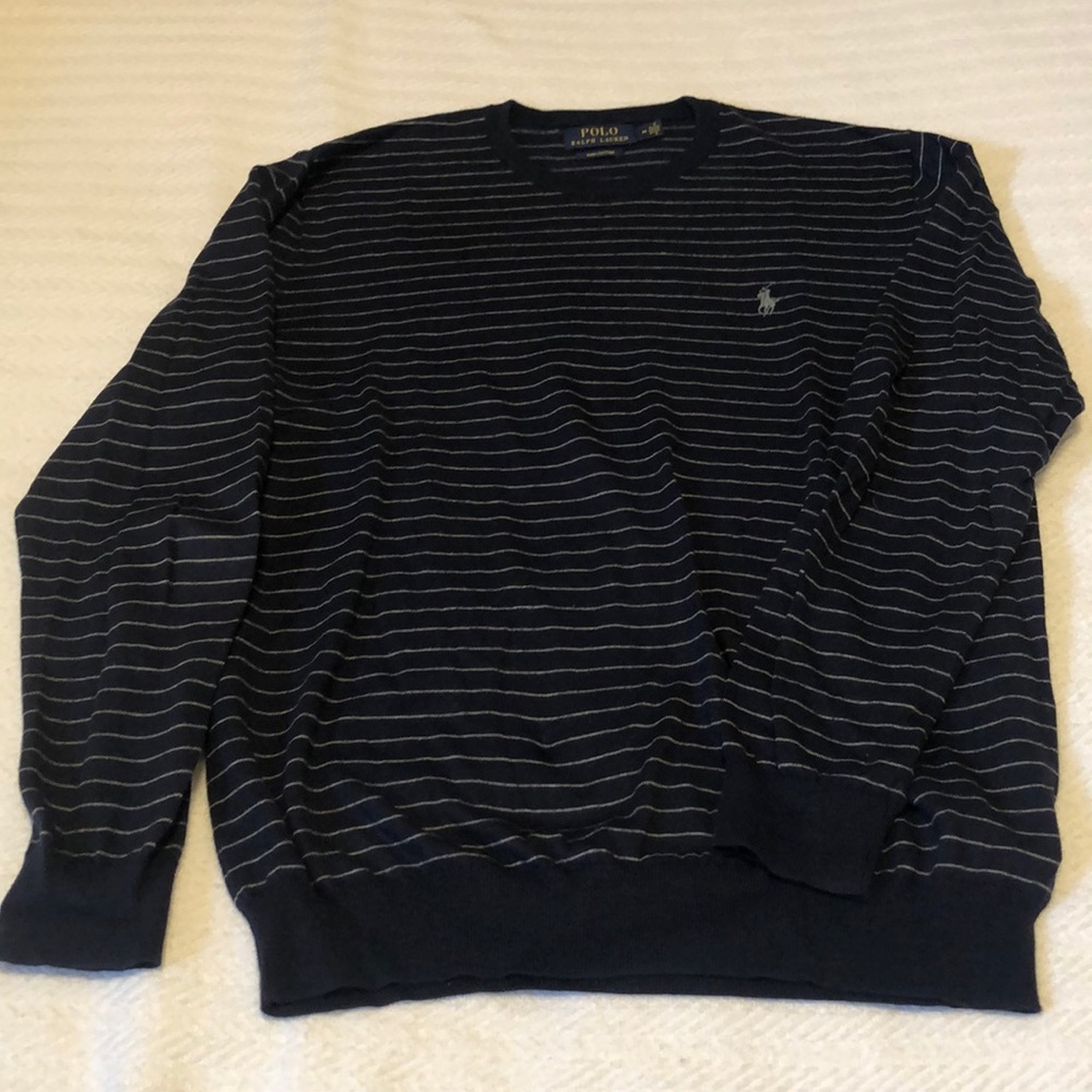 Polo Ralph Lauren Navy Striped V-necked Sweater M - Picture 2 of 4